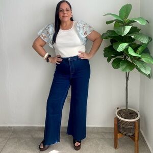 Stretch high rise wide jeans